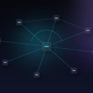 Equipo central unido a ocho dispositivos en estrella, esquema de instalación de redes en una oficina