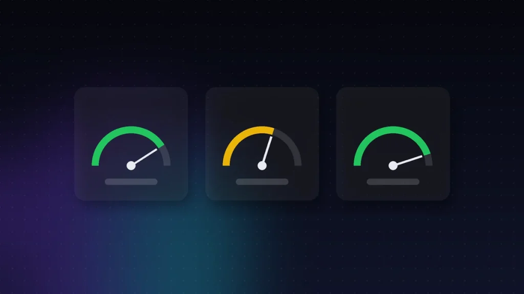 Tres indicadores de velocidad y estado en verde y ámbar, plan Web Starter