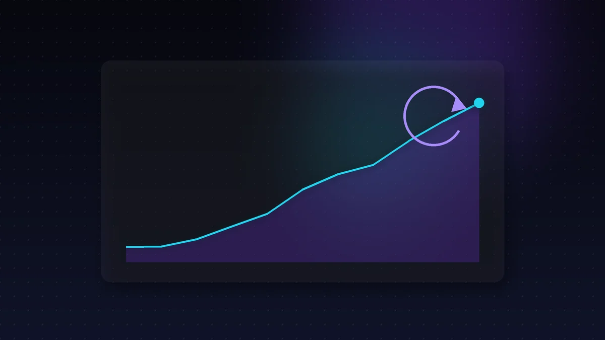 Gráfica de líneas en ascenso con flecha circular, ciclo del proceso de crecimiento digital