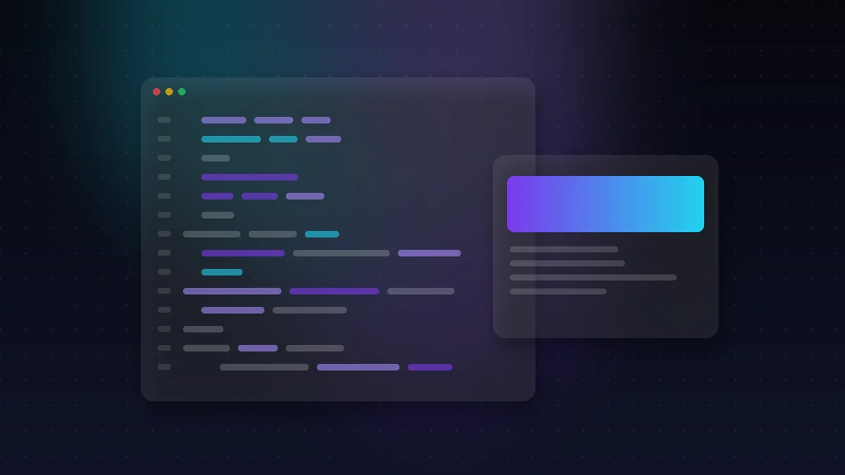 Editor de código con líneas de colores y una vista previa, ilustración de software a medida