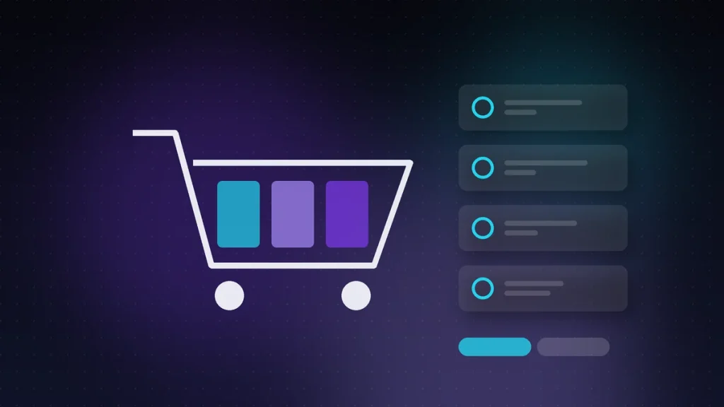 Carrito de compra con piezas y una lista de filtros de compatibilidad, tienda de repuestos